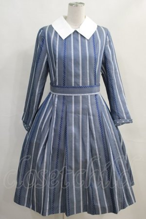 画像: Jane Marple / Ribbon stripe jacquardのパプリックドレス  ブルーグレー H-24-02-07-1012-JM-OP-KB-ZT113