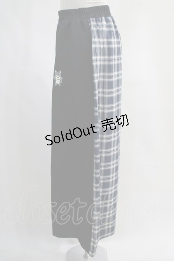 画像2: NieR Clothing / がおまるプリントチェック切替パンツ  黒×青 H-24-04-06-003-PU-PA-KB-ZH (2)
