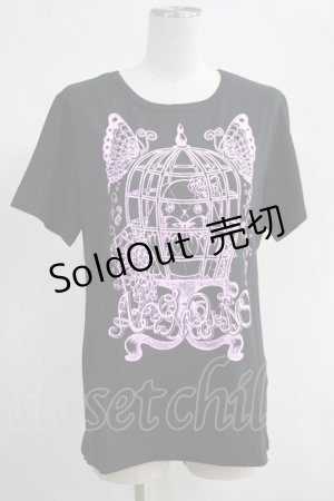 画像: ALGONQUINS / プリントTシャツ  黒×ピンク H-24-04-08-057-AL-TO-KB-ZH