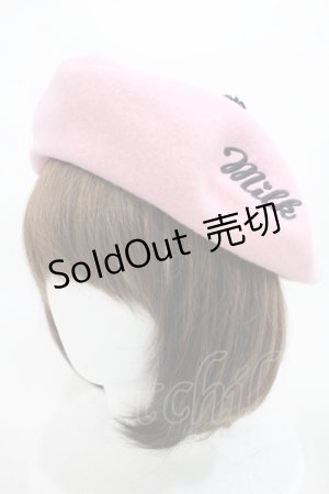 画像: MILK / ロゴ刺繍ベレー帽  ピンク/ブラック H-24-04-11-022-ML-AC-NS-ZH
