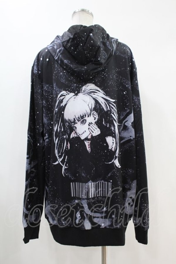 画像2: NieR Clothing / 総柄ZIPパーカー  黒 H-24-04-13-041-PU-TO-KB-ZT278 (2)