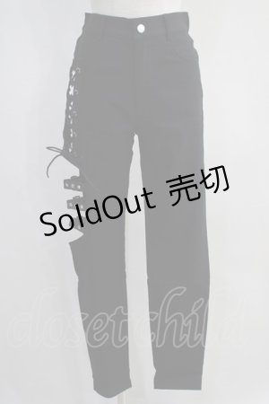 画像: NieR Clothing / BELT装飾付SIDE HOLE STYLISH PANTS  黒 H-24-04-15-003-PU-PA-KB-ZH
