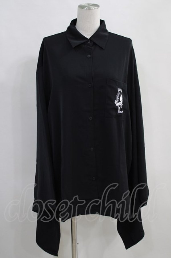 画像1: NieR Clothing / 着物袖風シャツ  黒 H-24-04-16-1023-PU-BL-KB-ZH (1)