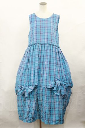 画像: Jane Marple / French madras drape ribbons dress  ブルー H-24-04-17-018-JM-OP-KB-ZH