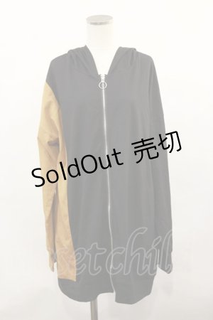 画像: NieR Clothing / ロゴ刺繍フードZIPパーカー  黒×茶 H-24-04-17-025-PU-TO-KB-ZT268