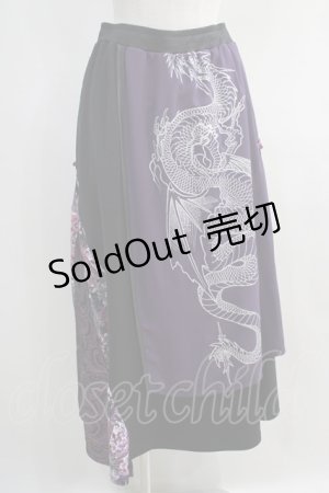画像: Qutie Frash / サイドスリット袴スカート  黒×紫 H-24-04-20-1007-QU-SK-KB-ZH