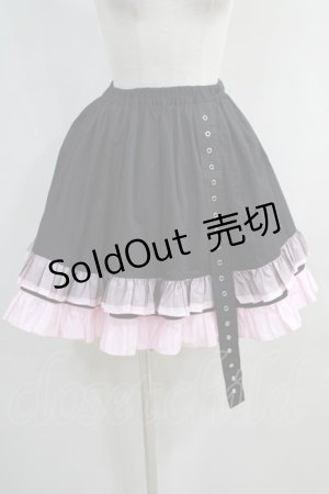 画像: PUTUMAYO / 配色フリルギャザースカート  黒×ピンク H-24-04-21-026-PT-SK-KB-ZH
