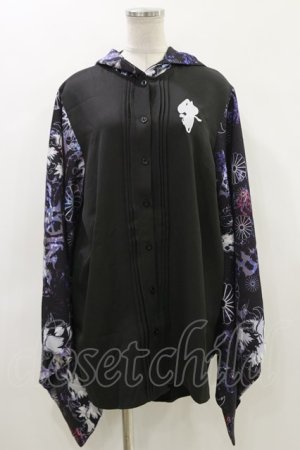 画像: NieR Clothing / 着物風袖フードシャツ  黒 H-24-05-02-060-PU-BL-KB-ZH