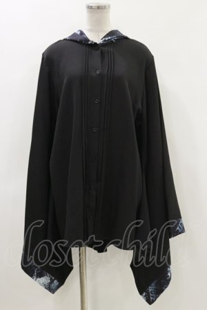 画像: NieR Clothing / 着物風袖フードシャツ  黒 H-24-05-02-061-PU-BL-KB-ZH