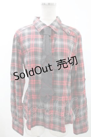 画像: ALGONQUINS / タイ付チェックシャツ  赤×グレー H-24-05-09-028-AL-BL-KB-ZH