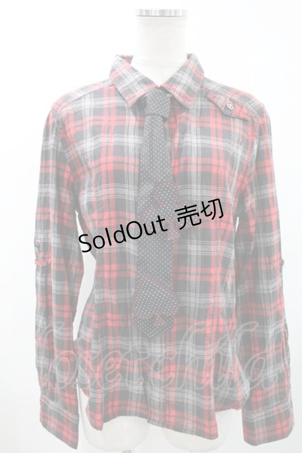 画像1: ALGONQUINS / タイ付チェックシャツ  赤×グレー H-24-05-09-028-AL-BL-KB-ZH (1)