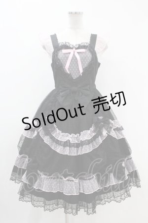画像: Angelic Pretty / トッピングハートジャンパースカート Free ブラック/ピンク H-24-05-11-1028-AP-OP-NS-ZH