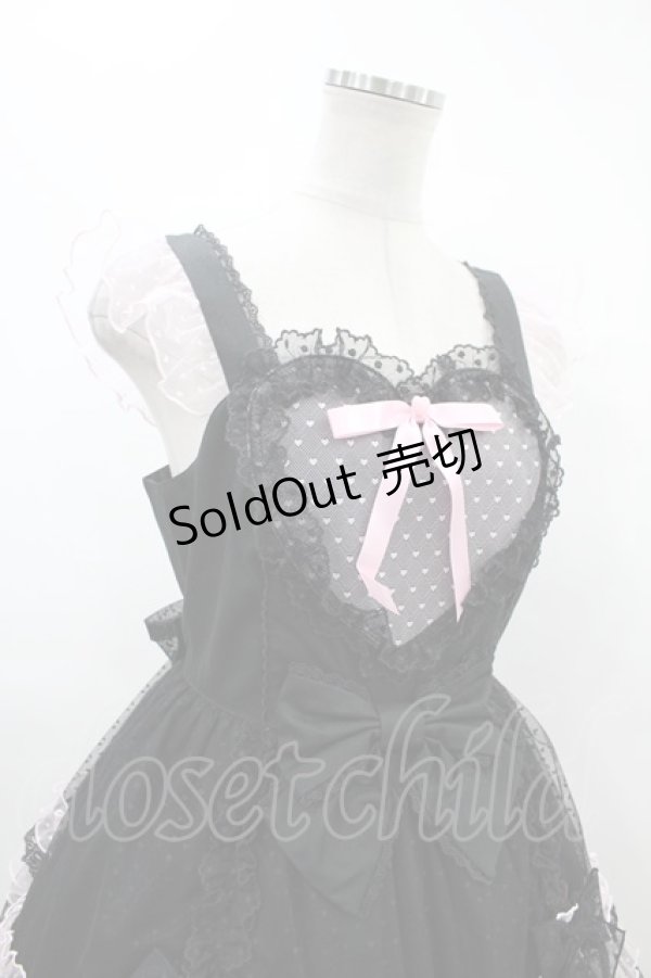 画像4: Angelic Pretty / トッピングハートジャンパースカート Free ブラック/ピンク H-24-05-11-1028-AP-OP-NS-ZH (4)