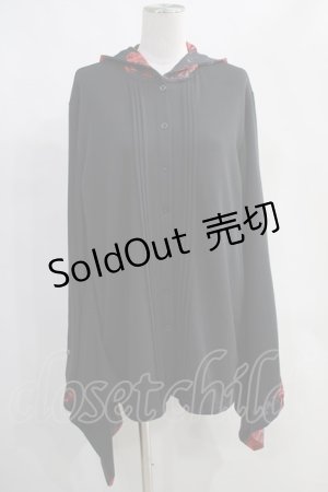 画像: NieR Clothing / 防寒着物風袖フードシャツ  黒 H-24-05-18-050-PU-BL-KB-ZH