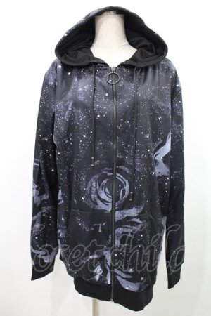 画像: NieR Clothing / 総柄ZIPパーカー  黒 H-24-05-18-1023-PU-TO-KB-ZT261