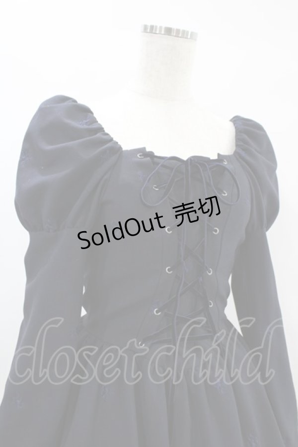 画像4: Moi-meme-Moitie / 薔薇刺繍ワンピース  ネイビー H-24-06-11-1025-MO-OP-KB-ZH (4)