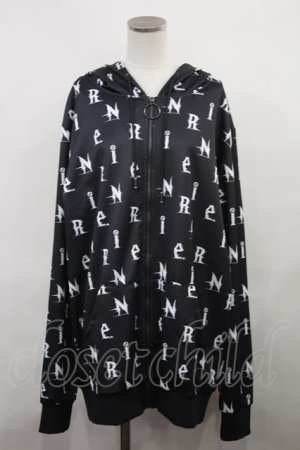画像: NieR Clothing / 総柄ZIPパーカー  黒 H-24-06-20-025-PU-TO-KB-ZT074