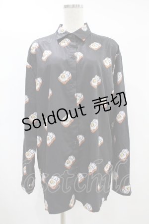 画像: NieR Clothing / 総柄シャツ  黒 H-25-08-26-015-PU-BL-KB-ZH