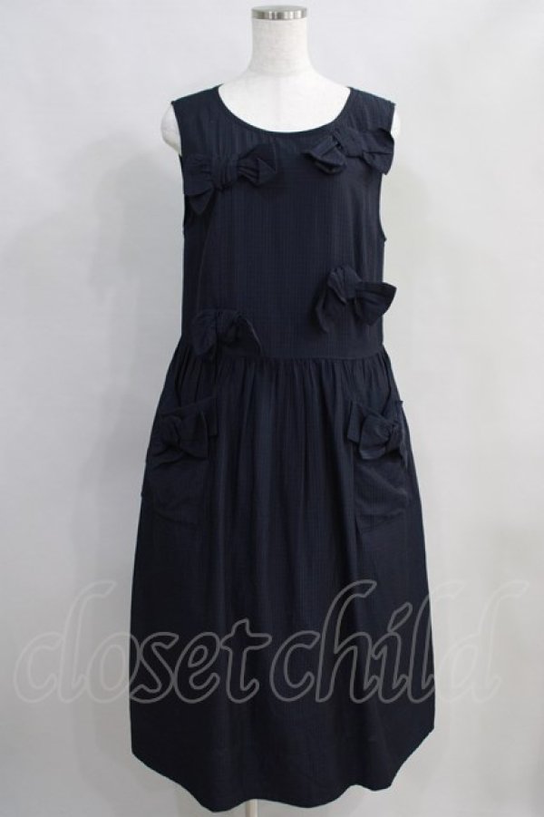 画像1: Jane Marple / Dobby cloth front ribbon dress M ネイビー H-24-07-10-1041-JM-OP-SK-ZT219 (1)