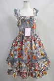 画像1: metamorphose / 【プラスサイズ】Gingham fruits tart フリルジャンパースカート プラスサイズ ブラック系 H-24-07-23-1002-ME-OP-NS-ZH (1)