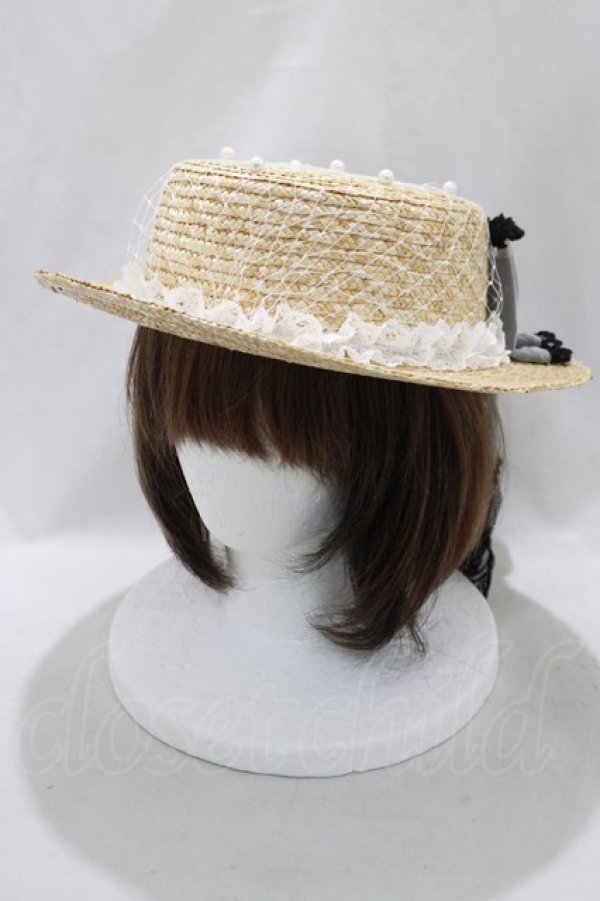 画像1: Angelic Pretty / お花レースストローHat  ナチュラル/ブラック H-24-08-03-083-AP-AC-NS-ZT-K007 (1)