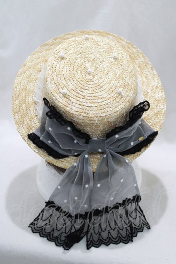 画像2: Angelic Pretty / お花レースストローHat  ナチュラル/ブラック H-24-08-03-083-AP-AC-NS-ZT-K007 (2)