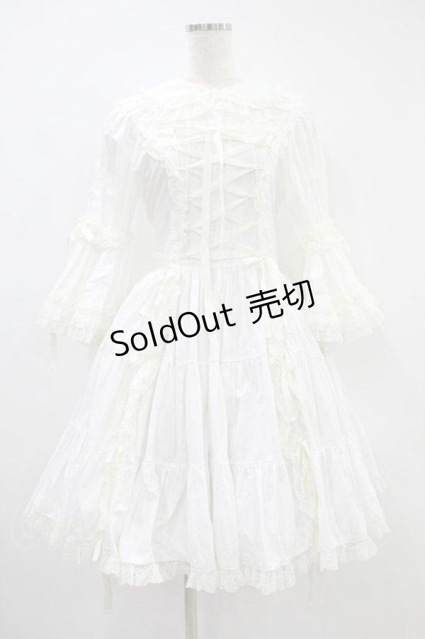 画像1: metamorphose / ラッパ袖ティアードワンピース(無地) Free 白 H-24-08-12-014-ME-OP-NS-ZH (1)