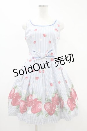 画像: Emily Temple cute / ストライプ苺ノースリーブワンピース  サックス H-24-08-28-1049-ET-OP-KB-ZH