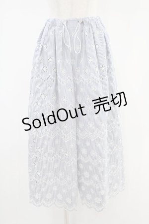 画像: Jane Marple Dans Le Saｌon / フラワー刺繍ストライプパンツ M ブルー H-24-08-28-1057-JM-PA-KB-ZH