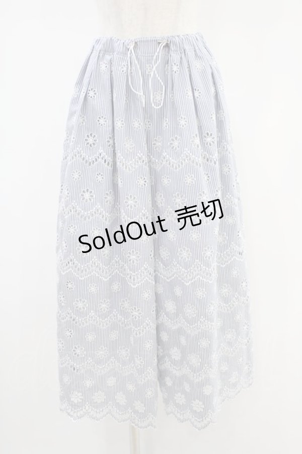 画像1: Jane Marple Dans Le Saｌon / フラワー刺繍ストライプパンツ M ブルー H-24-08-28-1057-JM-PA-KB-ZH (1)