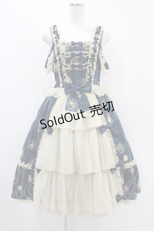 画像1: metamorphose / 【プラスサイズ】Vintage cameo チュールフリルリボンdress プラスサイズ アンティークブルー(Navy) H-24-09-17-012-ME-OP-NS-ZH (1)