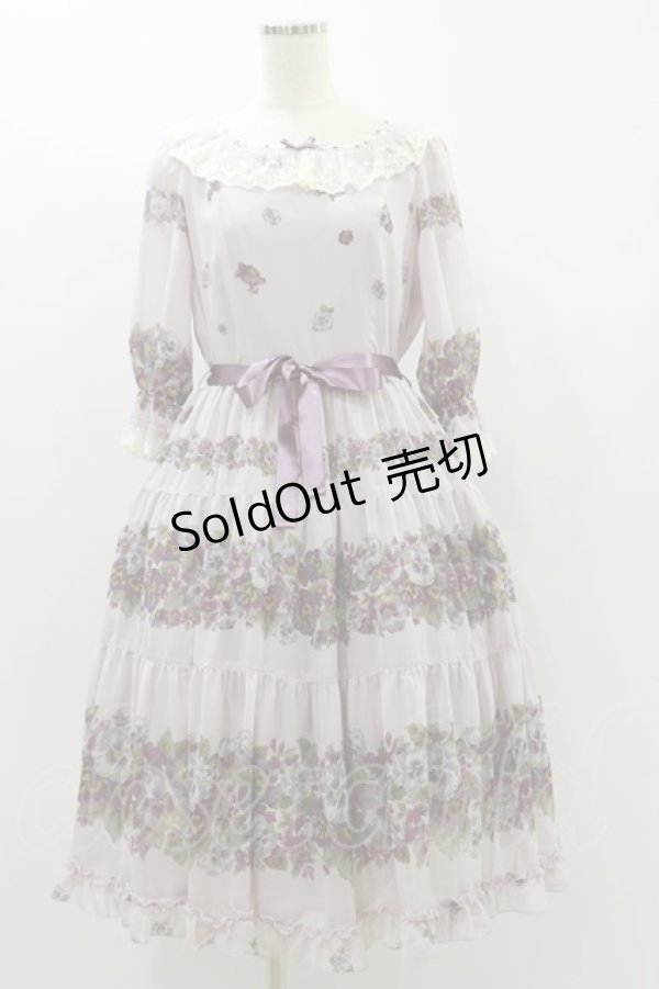 画像1: Innocent World / アンティークパンジーシフォンドレス M ラベンダー H-24-09-22-082-IW-OP-NS-ZH (1)