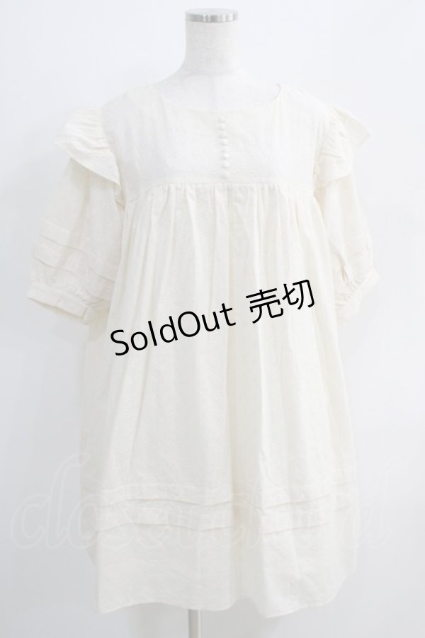画像1: Maison de FLEUR Petite Robe canone / エンジェルショルダースモックワンピース Free off white H-24-10-05-072-EL-OP-NS-ZH (1)