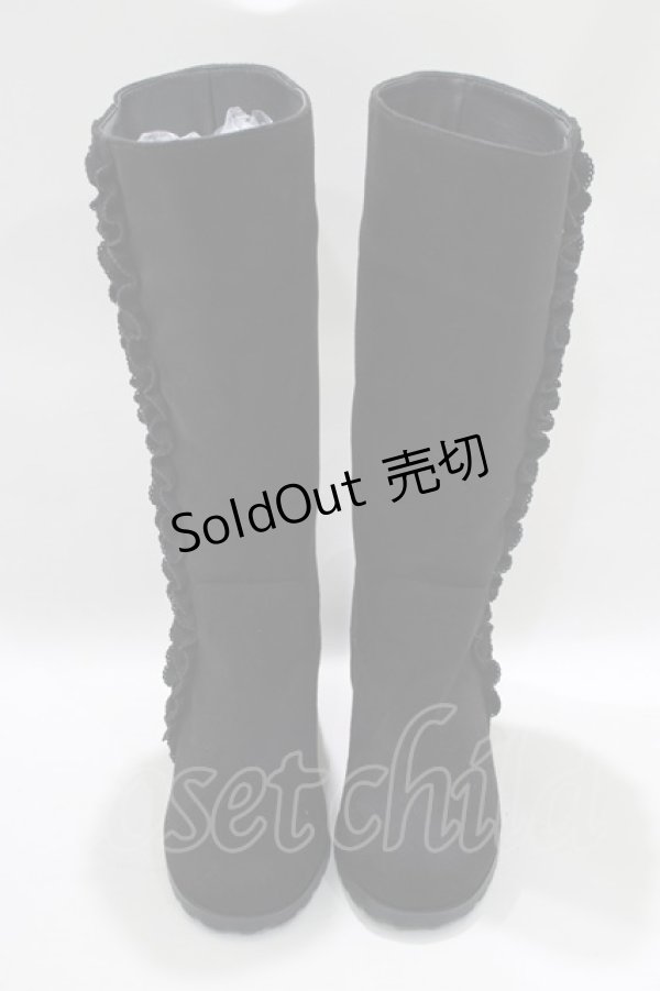画像1: PINK HOUSE / フェイクレザーフリルブーツ M ブラック H-24-10-05-039-LO-SH-NS-ZH (1)