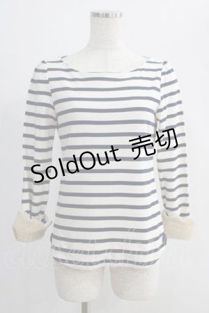 画像: Franche Lippee / ボア切替ボーダートップス M オフ/ネイビー H-24-10-24-077-LO-TO-NS-ZH