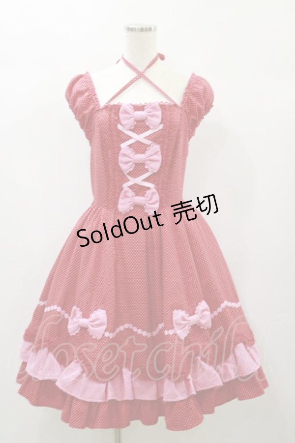 画像1: Angelic Pretty / ドット配色ミニ袖ワンピース F アカ×ピンク H-24-10-28-079-AP-OP-SK-ZH (1)