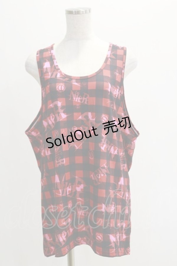 画像1: NieR Clothing / TANKTOP【LOGO CHECK】  赤 H-25-06-15-1006-PU-TO-KB-ZH (1)