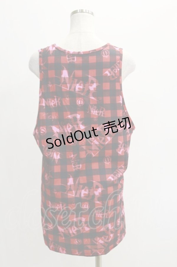 画像2: NieR Clothing / TANKTOP【LOGO CHECK】  赤 H-25-06-15-1006-PU-TO-KB-ZH (2)