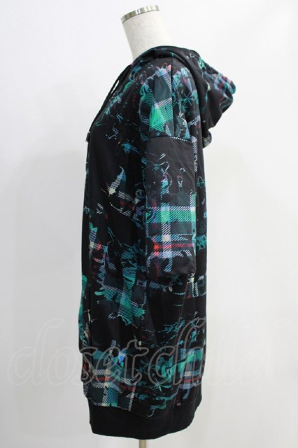 画像2: NieR Clothing / 総柄ZIP半袖パーカー  黒 H-25-05-11-1035-PU-TO-KB-ZH (2)