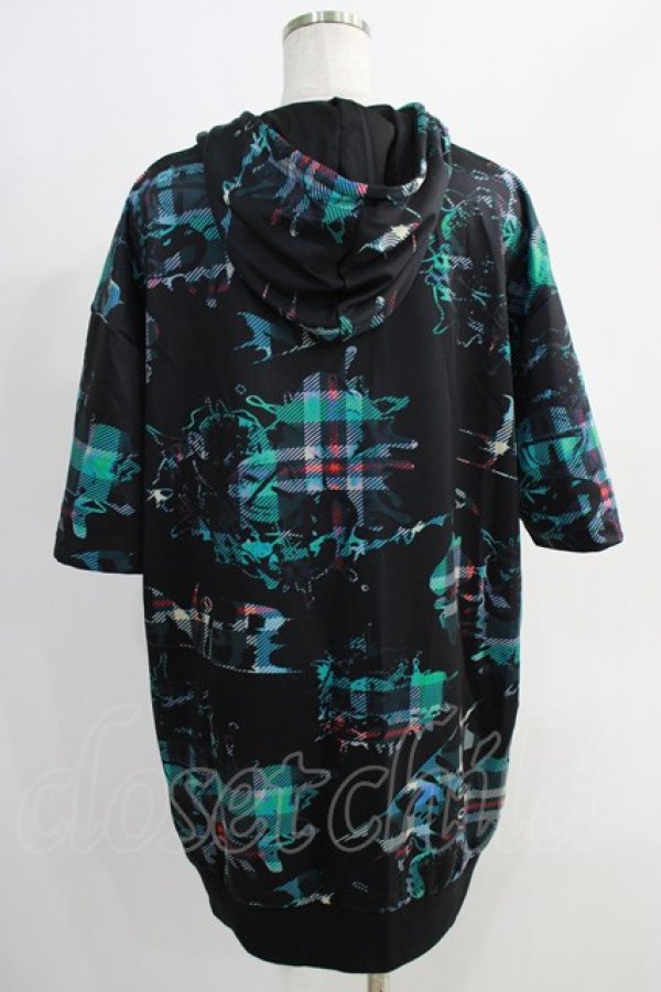 画像3: NieR Clothing / 総柄ZIP半袖パーカー  黒 H-25-05-11-1035-PU-TO-KB-ZH (3)