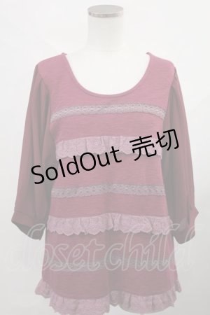 画像: axes femme / レースボーダートップス M ワイン H-24-11-13-1021-AX-TO-NS-ZH