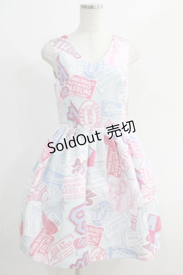 画像1: MILK / Patch girllドレス  サックスベース×ビビットピンク H-24-11-15-003-ML-OP-KB-ZT359 (1)