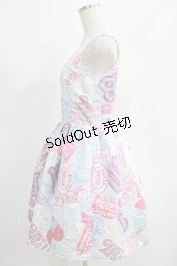 画像2: MILK / Patch girllドレス  サックスベース×ビビットピンク H-24-11-15-003-ML-OP-KB-ZT359 (2)