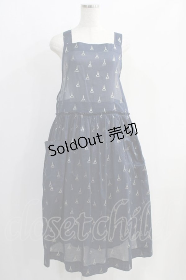 画像1: Jane Marple / LA TOUR EIFFELタブリエドレス  navy×white gold H-24-11-20-011-JM-OP-KB-ZH (1)
