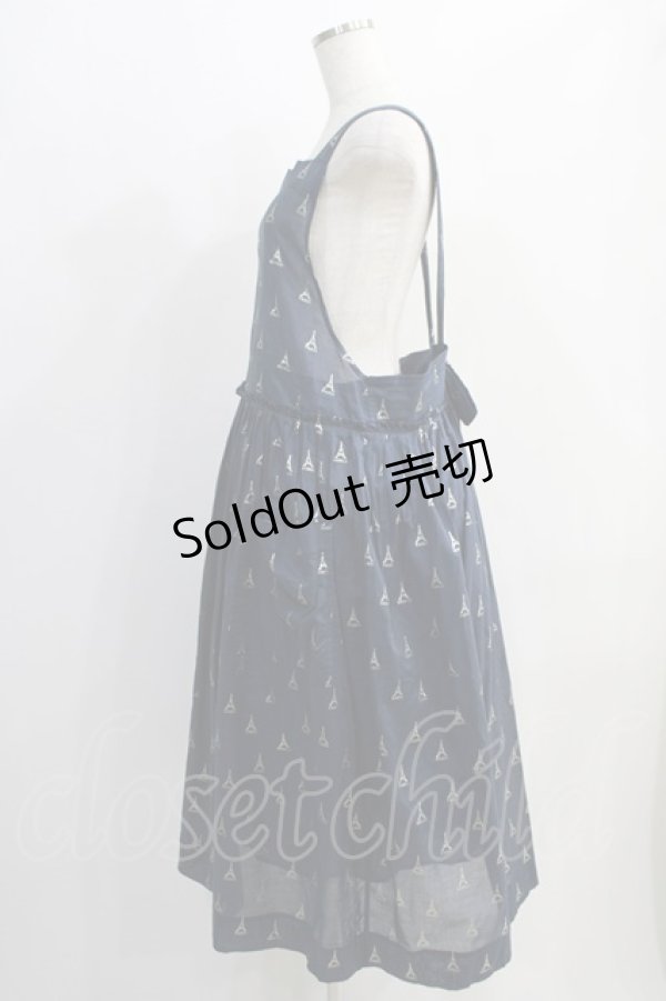 画像2: Jane Marple / LA TOUR EIFFELタブリエドレス  navy×white gold H-24-11-20-011-JM-OP-KB-ZH (2)