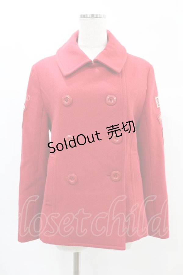 画像1: Jane Marple / ワッペン刺繍ショートコート  赤 H-24-11-22-1038-JM-CO-KB-ZT-C042 (1)