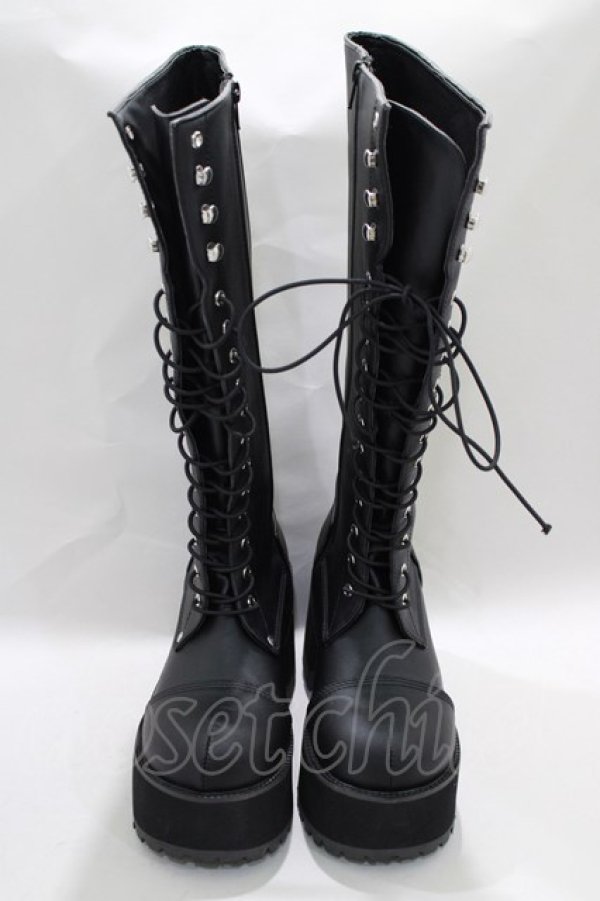 画像1: Demonia / RANGER302　厚底ロングブーツ M5（約24.1cm） ブラック H-24-11-25-010-PU-SH-KB-ZT387 (1)
