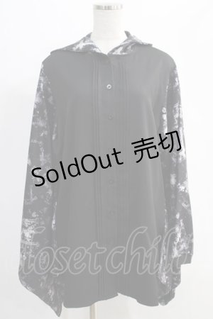 画像: NieR Clothing / 着物風袖フードシャツ  黒 H-24-12-19-070-PU-BL-KB-ZH