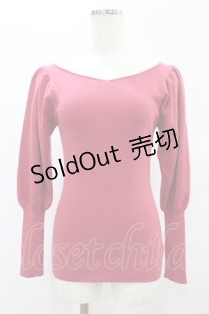 画像: an another angelus / ハートネックボリュームスリーブニット Free ピンク H-24-12-20-056-CA-TO-NS-ZH
