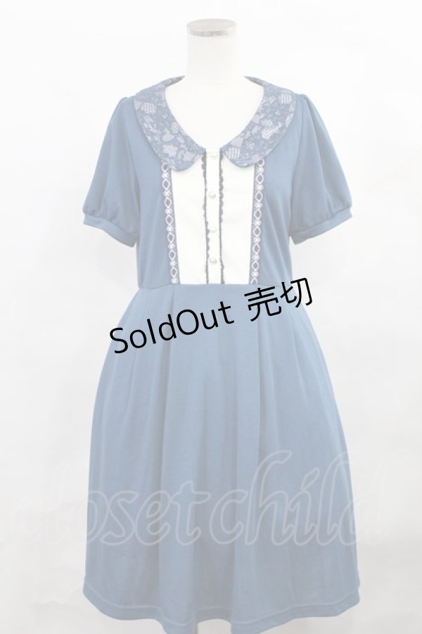 画像1: axes femme POETIQUE / レース襟カットワンピース M ブルー H-24-12-20-2009-AX-OP-NS-ZH (1)